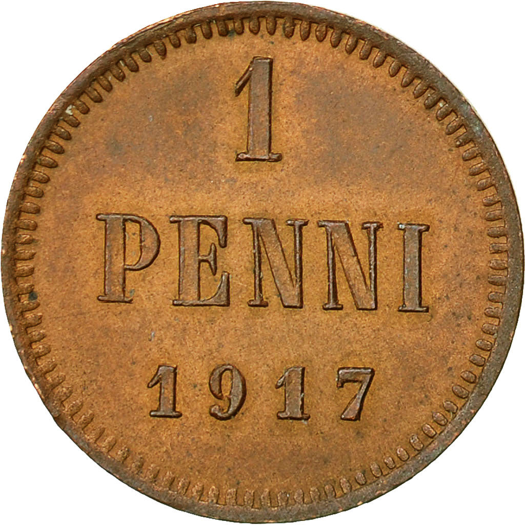 Finland, Nicholas II, Penni, 1917, AU(55-58), Copper, KM:16