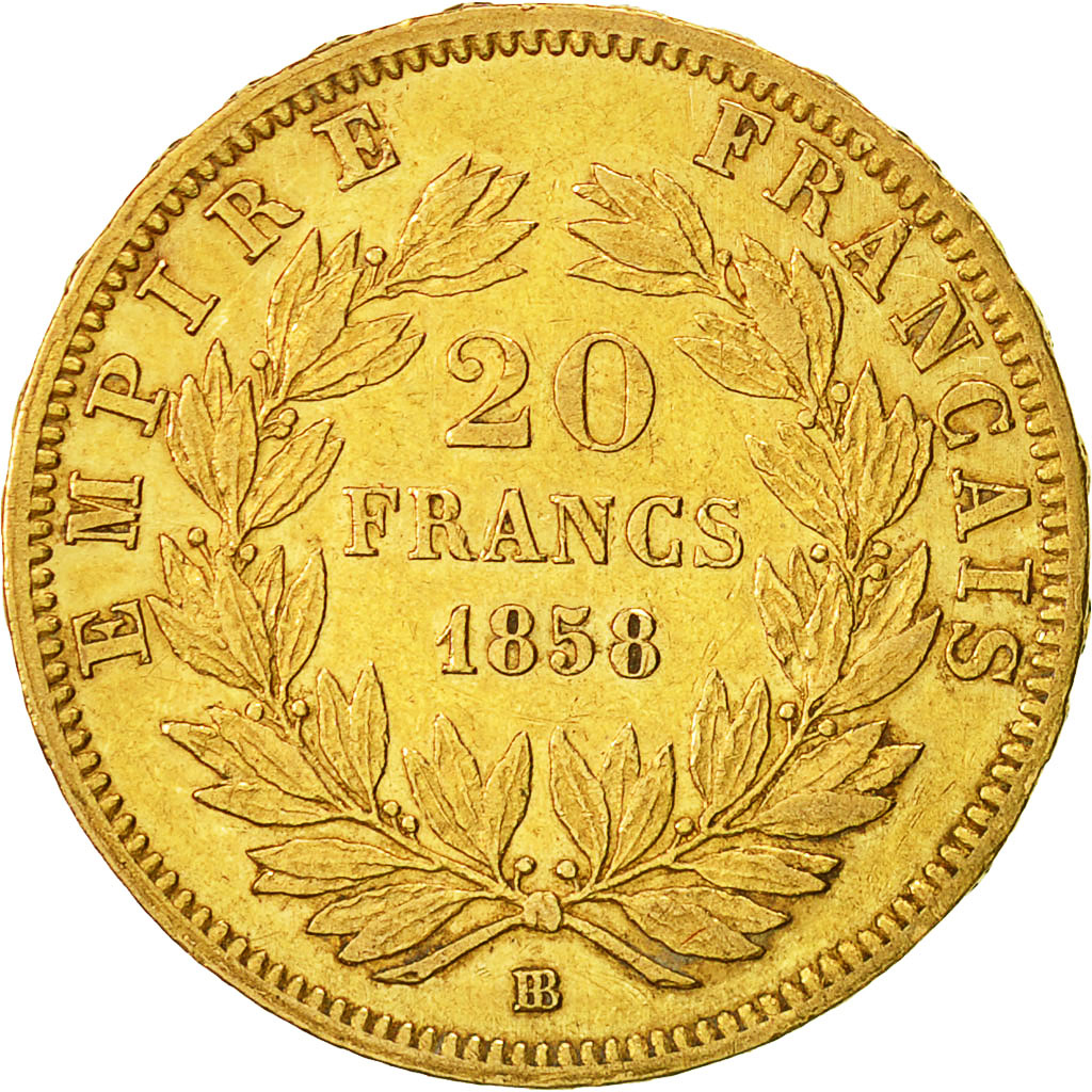 Monnaie, France, Napoleon III, Napoléon III, 20 Francs, 1858, Strasbourg, TTB+