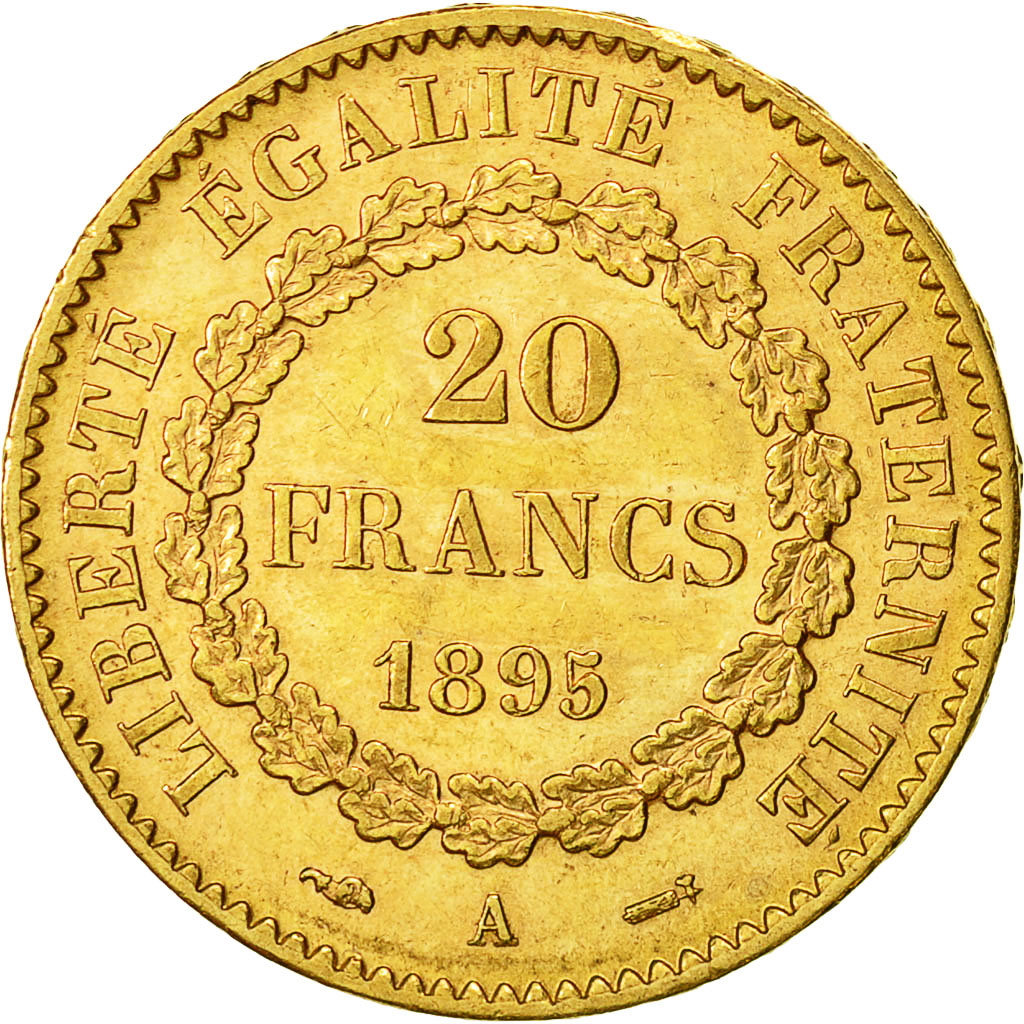 France, Génie, 20 Francs, 1895, Paris, AU(50-53), Gold, KM:825, Gadoury:1063