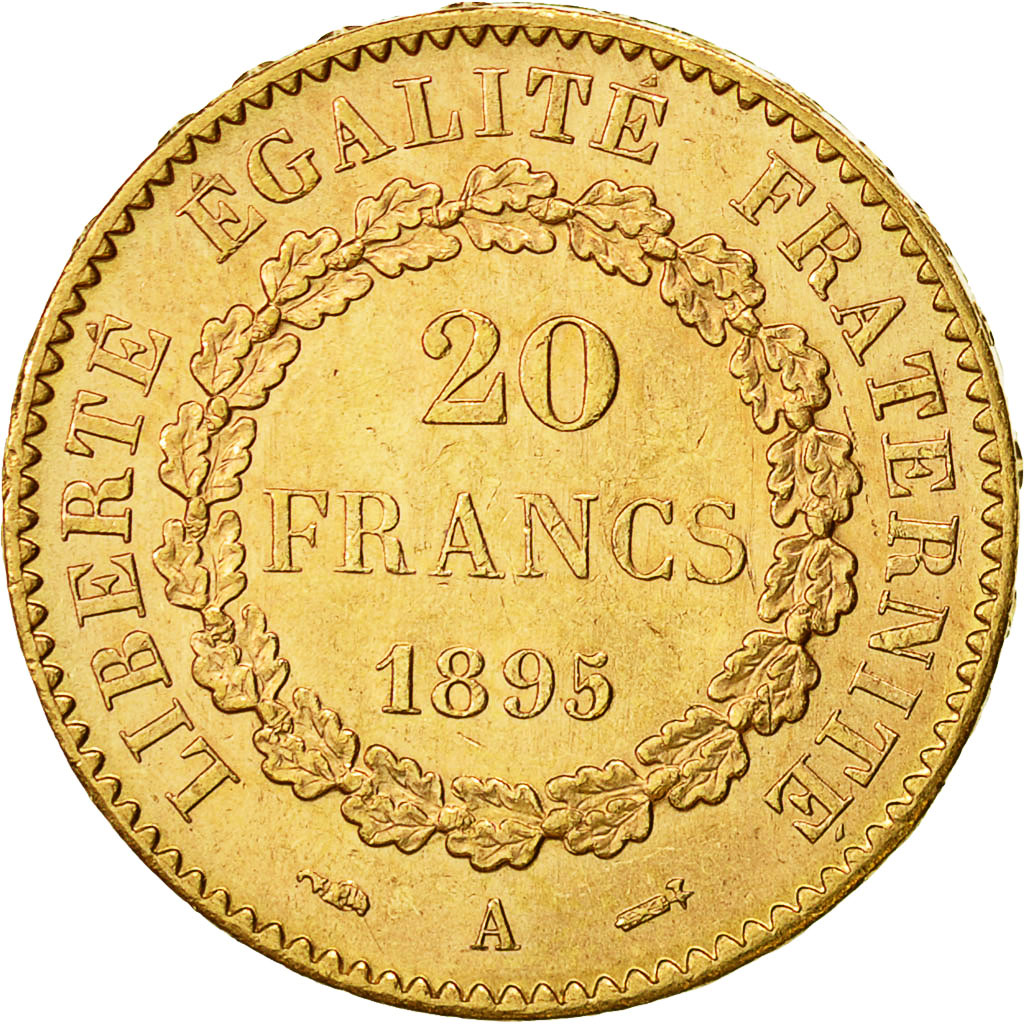 France, Génie, 20 Francs, 1895, Paris, AU(55-58), Gold, KM:825, Gadoury:1063