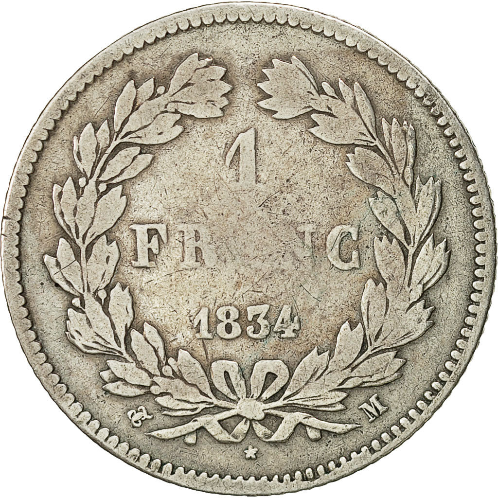 Coin, France, Louis-Philippe, Franc, 1834, Toulouse, F(12-15), Silver, KM:748.9