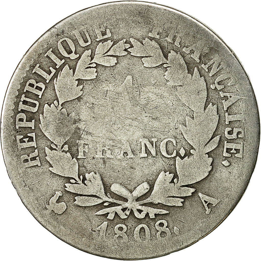 France, Napoléon I, Franc, 1808, Paris, VG(8-10), Silver, KM:682.1, Gadoury:446