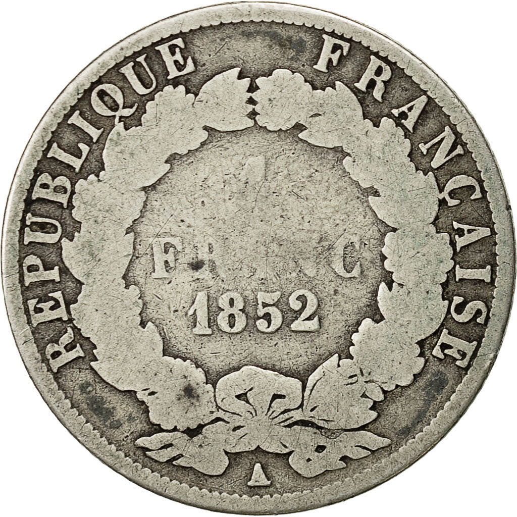 Moneta, Francia, Napoleon III, Napoléon III, Franc, 1852, Paris, B+, Argento