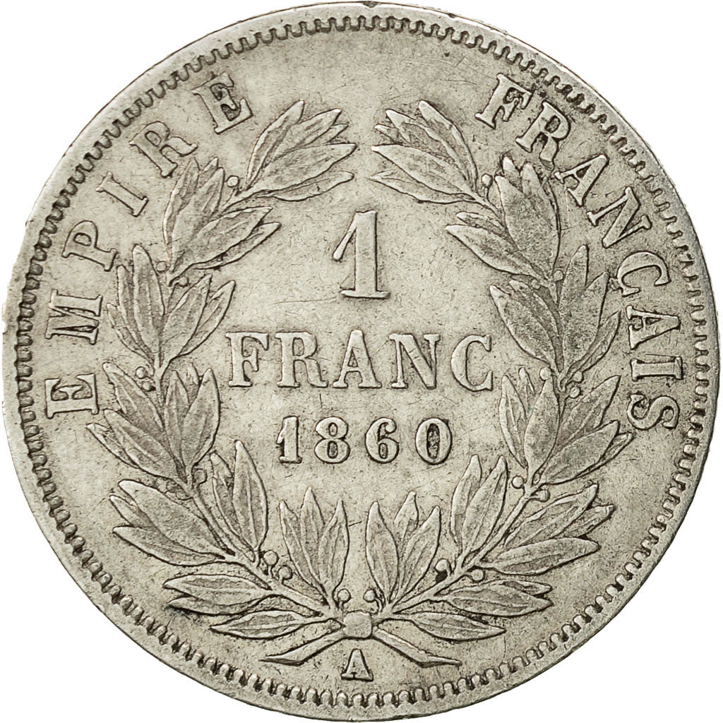France, Napoleon III, Franc, 1860, Paris, VF(20-25), Silver, KM 779.1