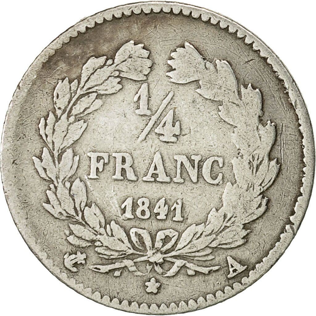 Francia, Louis-Philippe, 1/4 Franc, 1841, Paris, MB, Argento, KM:740.1