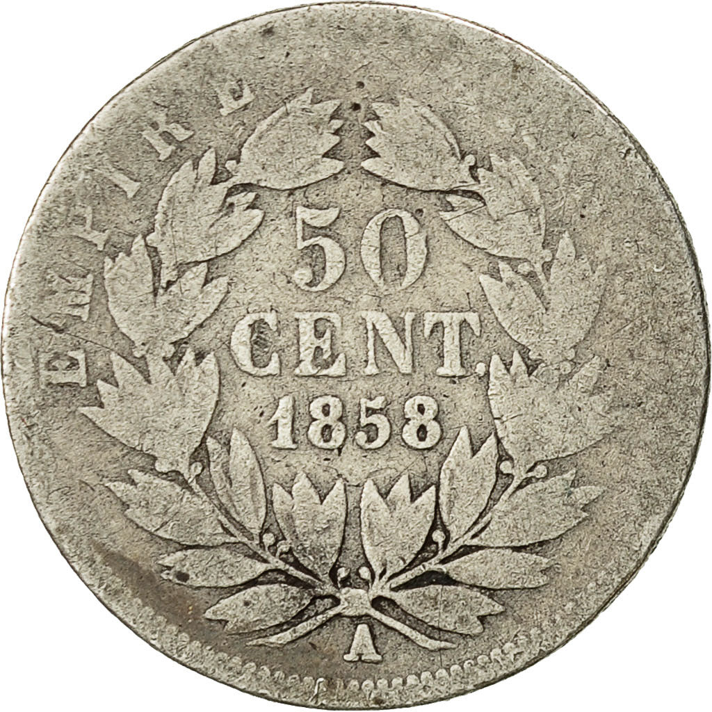 Monnaie, France, Napoleon III, Napoléon III, 50 Centimes, 1858, Paris, B