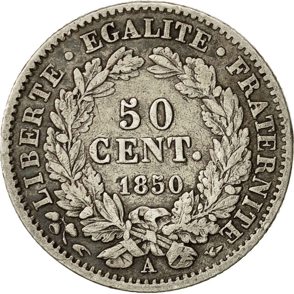 Munten, Frankrijk, 50 Centimes, 1850, Paris, FR+, Zilver, KM:769.1, Gadoury:411