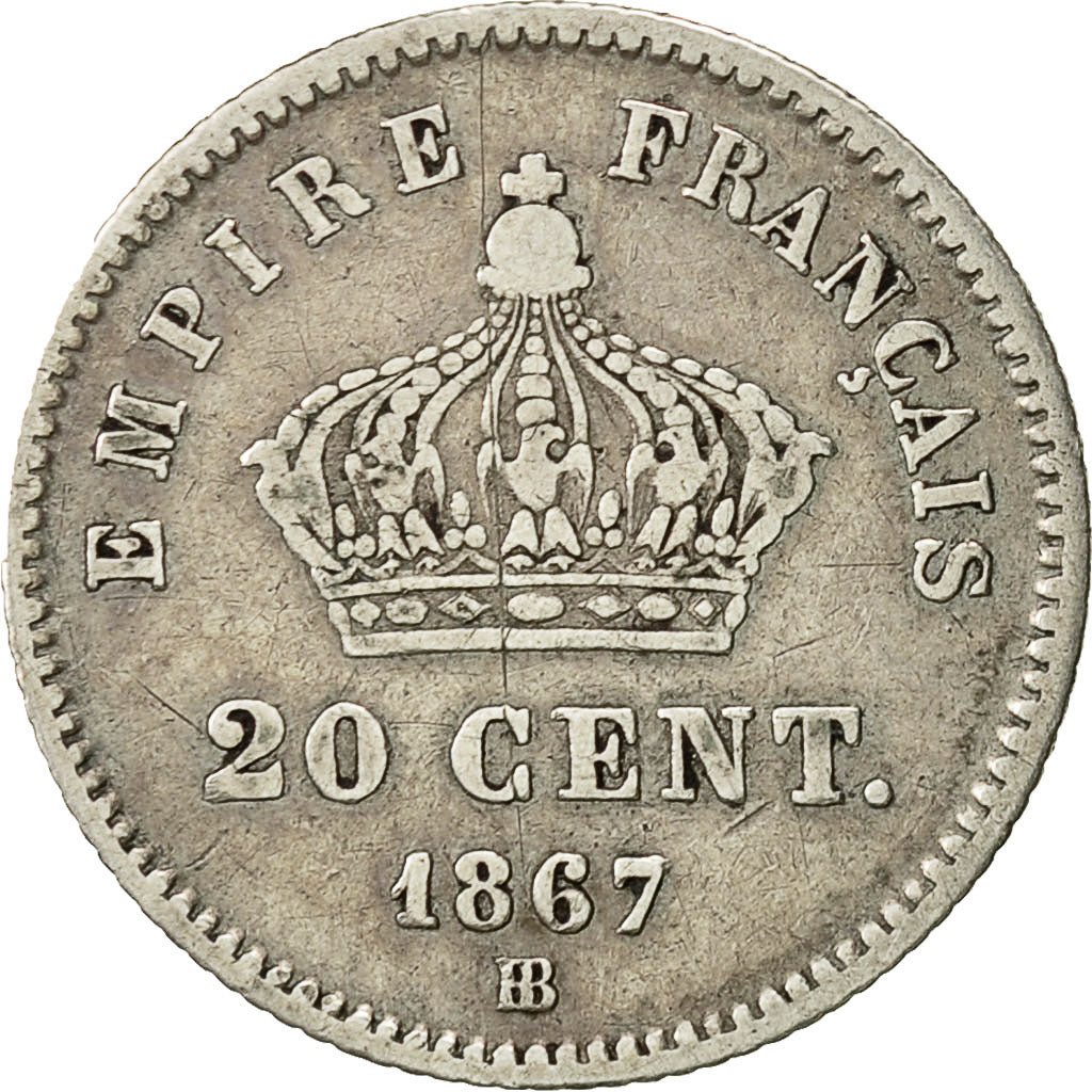Coin, France, Napoleon III, Napoléon III, 20 Centimes, 1867, Strasbourg