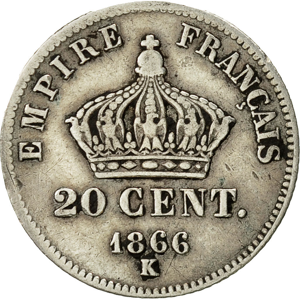 France, Napoleon III, 20 Centimes, 1866, Bordeaux, TB,Argent,KM 805.3,Gad 308