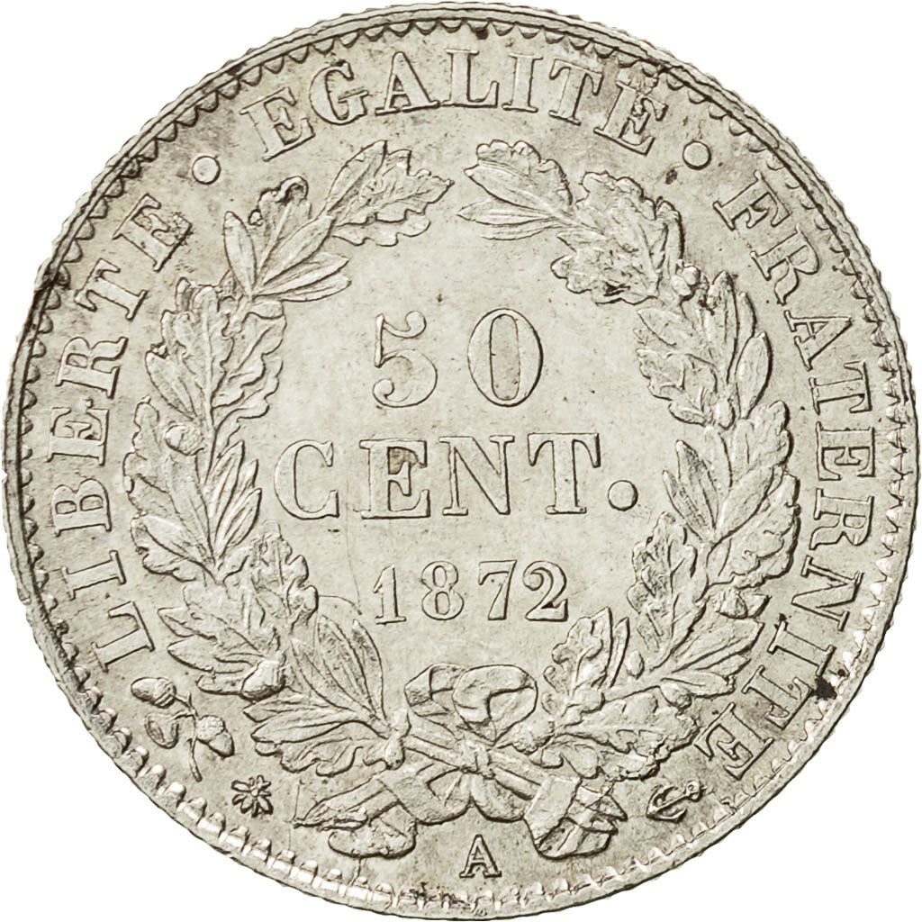 Coin, France, Cérès, 50 Centimes, 1872, Paris, AU(55-58), Silver, KM:834.1