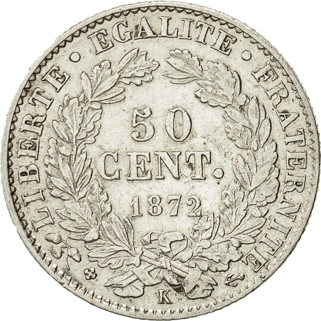 Moneta, Francia, Cérès, 50 Centimes, 1872, Bordeaux, SPL-, Argento, KM:834.2