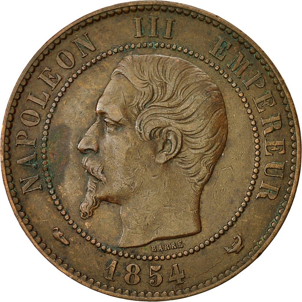 Francia, Napoleon III, 10 Centimes, 1854, Lille, BB, Bronzo, KM 771.7