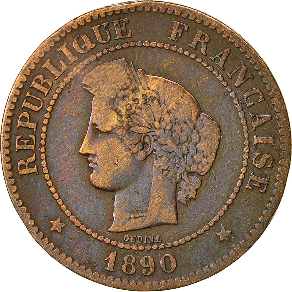 France, Cérès, 5 Centimes, 1890, Paris, VF(20-25), Bronze, KM:821.1