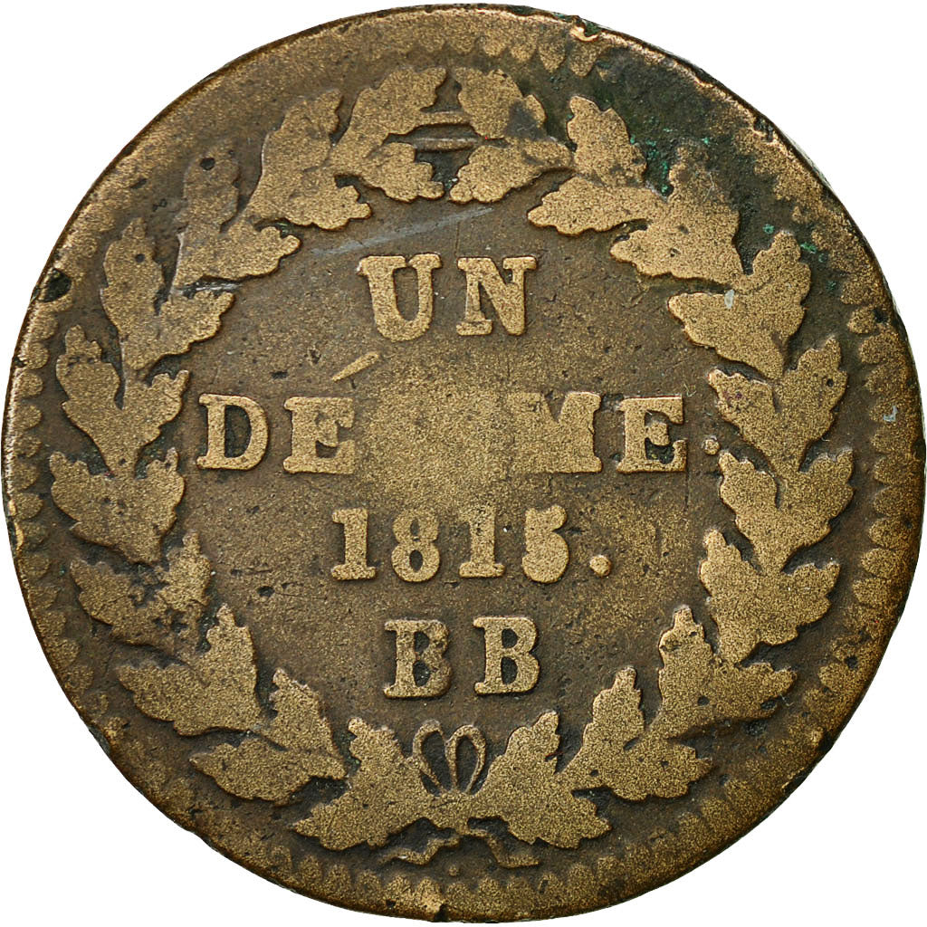 Moneta, Francia, Louis XVIII, Decime, 1815, Strasbourg, MB, Bronzo, KM:701