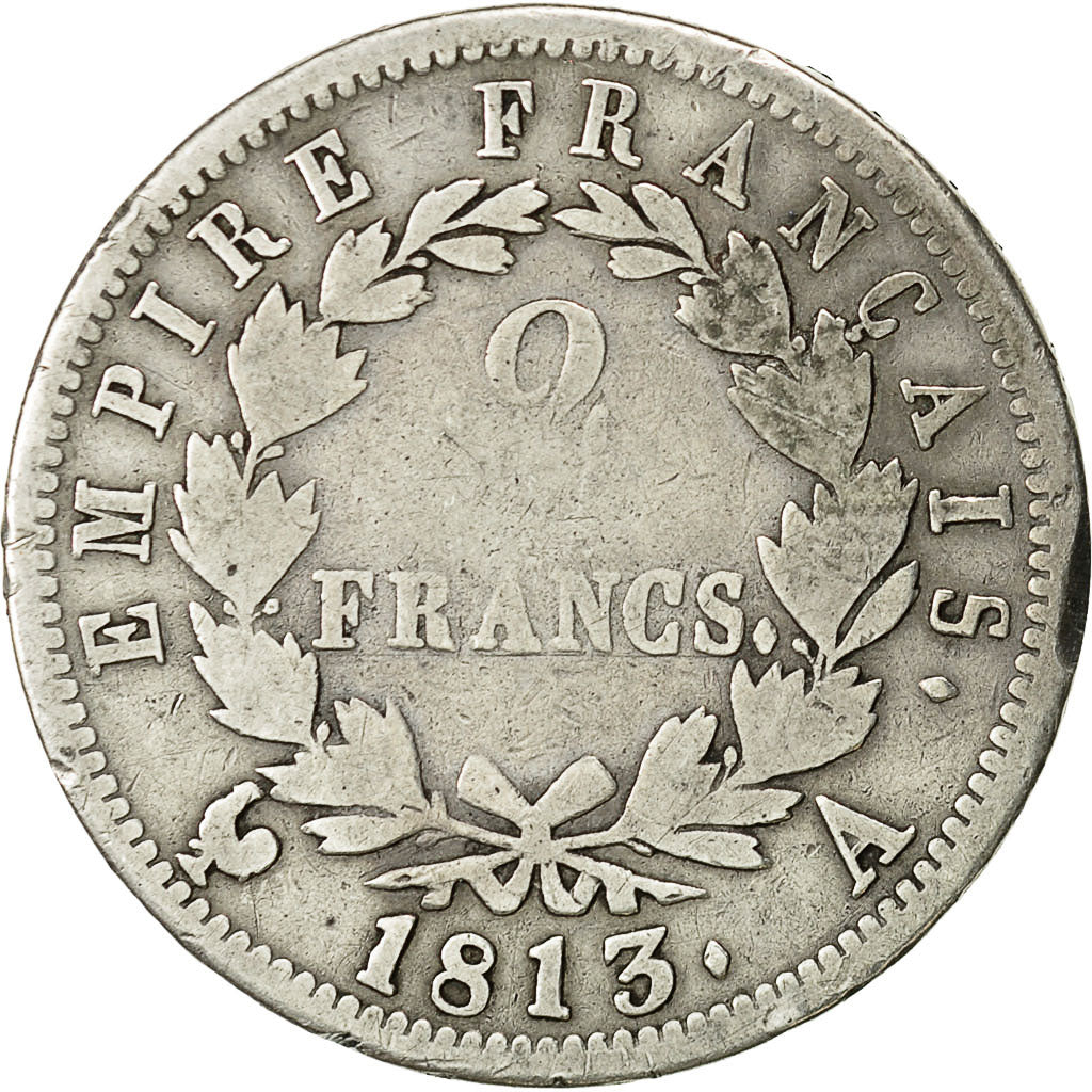 Moneta, Francja, Napoléon I, 2 Francs, 1813, Paris, F(12-15), Srebro, KM:693.1