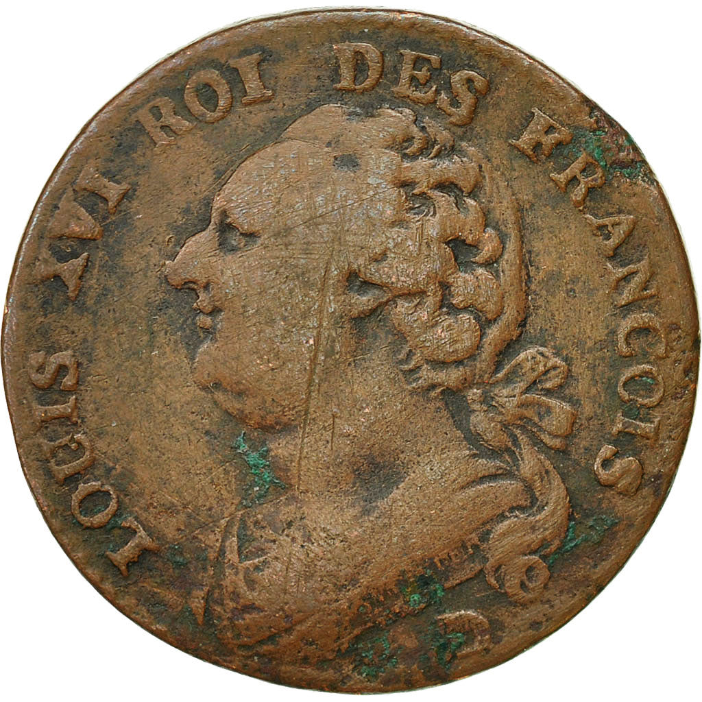 Moneda, Francia, 12 deniers françois, 12 Deniers, 1792, Lyons, BC+, Bronce