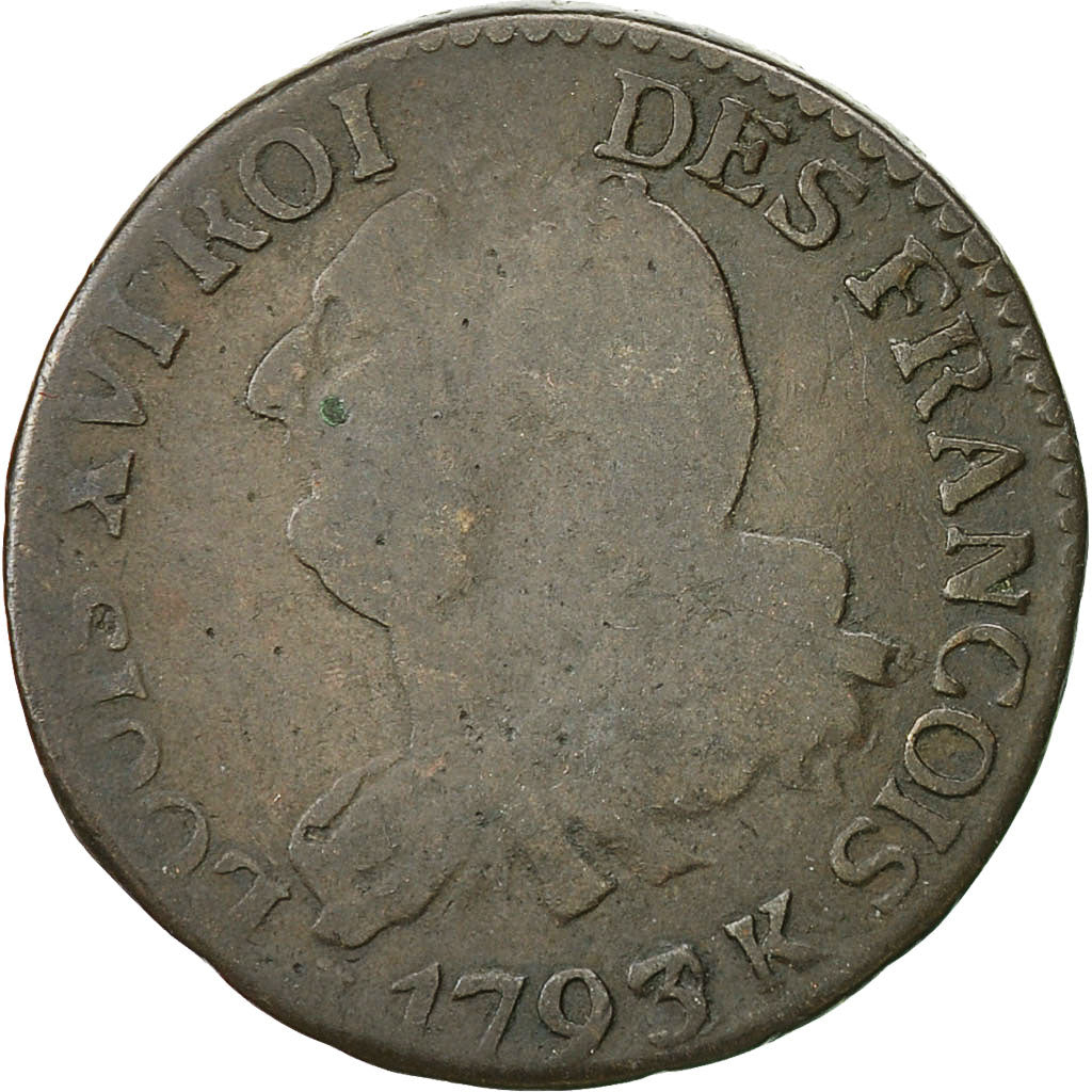 Moneta, Francia, 6 deniers françois, 6 Deniers, 1793, Bordeaux, MB, Bronzo