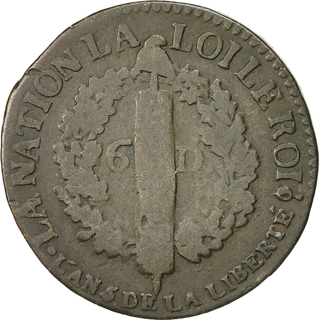 Moneta, Francia, 6 deniers françois, 6 Deniers, 1793, Bordeaux, MB, Bronzo