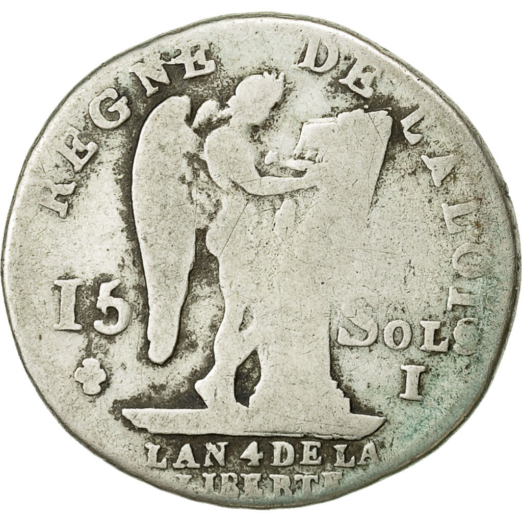 France, 15 sols françois, 1792, Limoges, F(12-15), Silver, KM 604.5
