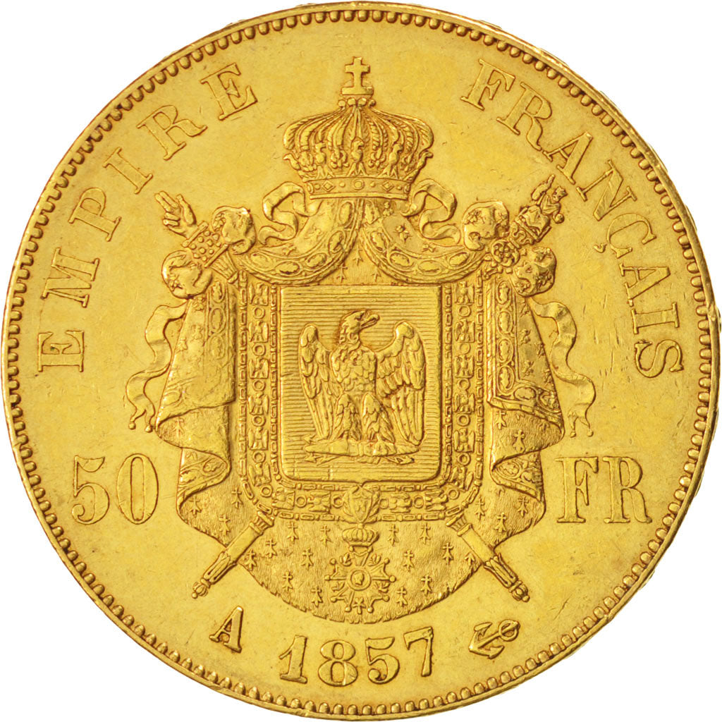 FRANCE, Napoléon III, 50 Francs, 1857, Paris, KM #785.1, AU(50-53), Gold, Gadour