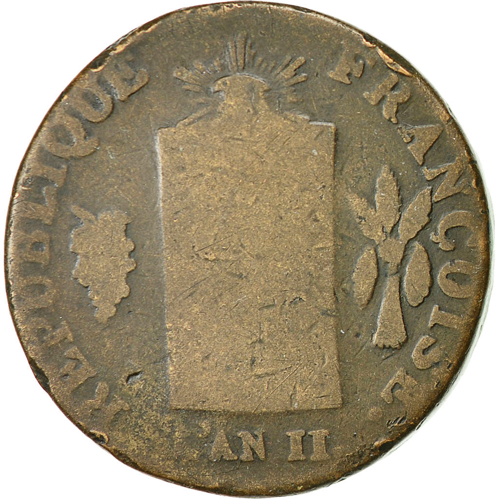 coin, France, 2 sols aux balances daté,1793, Metz, F(12-15), Bronze,KM 562.2