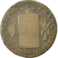 coin, France, 2 sols aux balances daté,1793, Metz, F(12-15), Bronze,KM 562.2