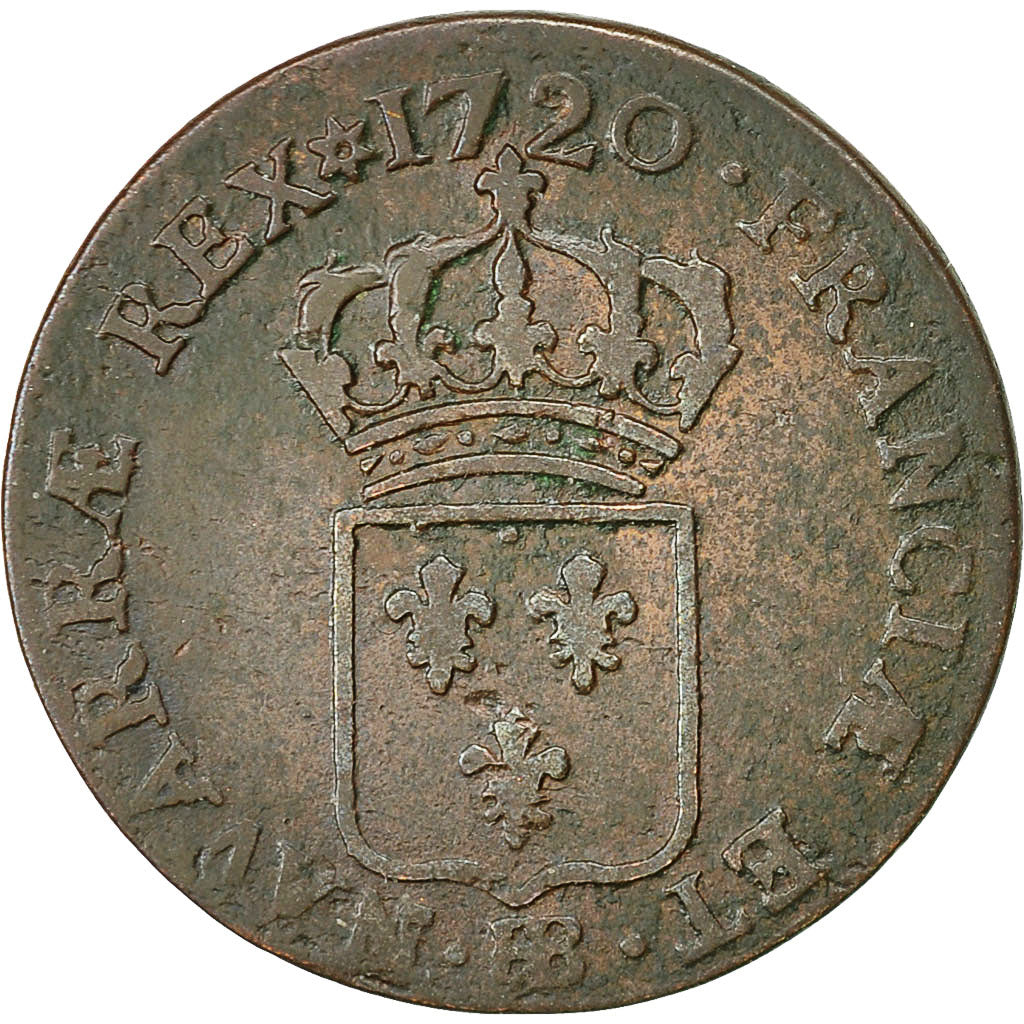 münze, Frankreich, Louis XV, Demi sol au buste enfantin,1720,SGE+,KM 451.3