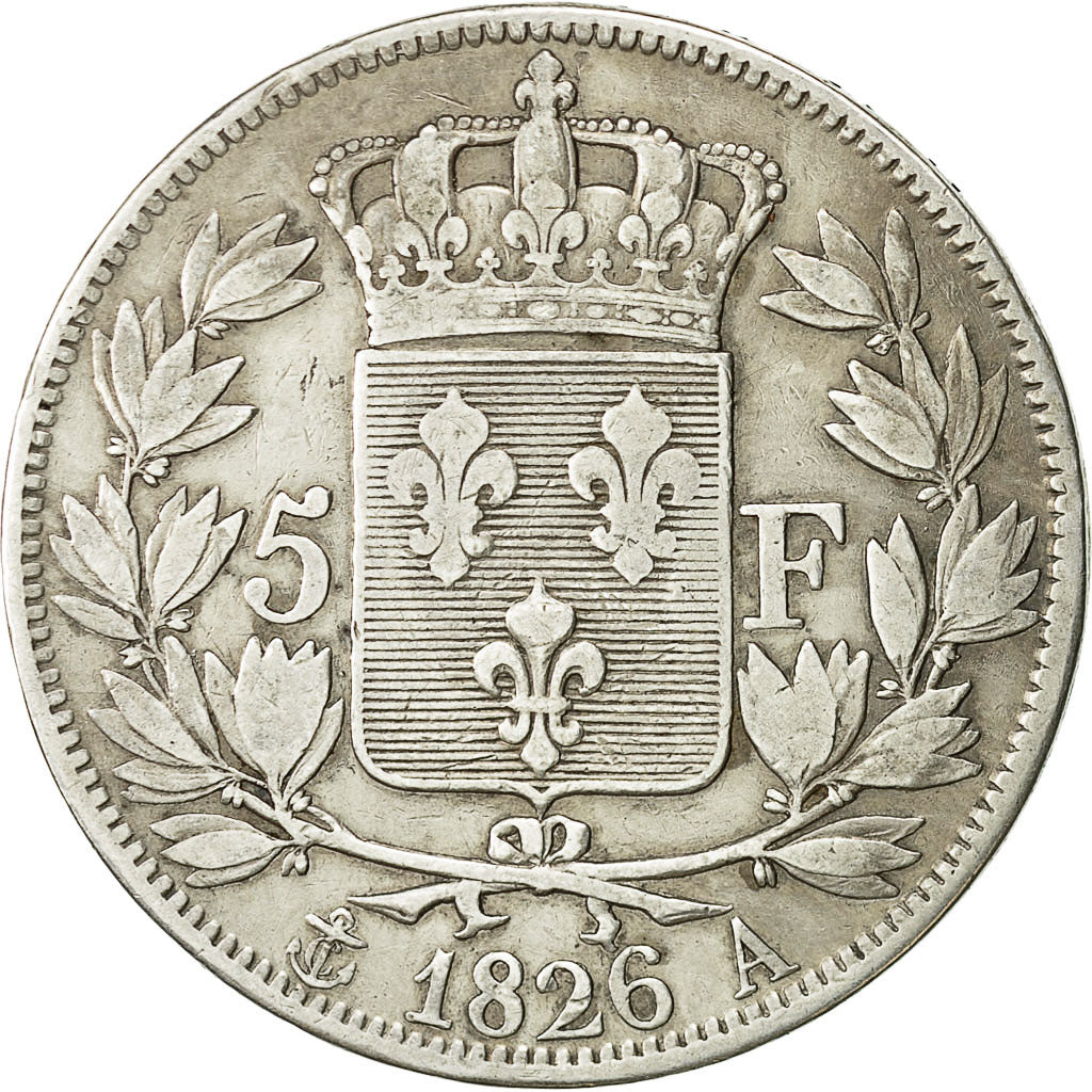 coin, France, Charles X, 5 Francs, 1826, Paris, VF(20-25), Silver, KM:720.1
