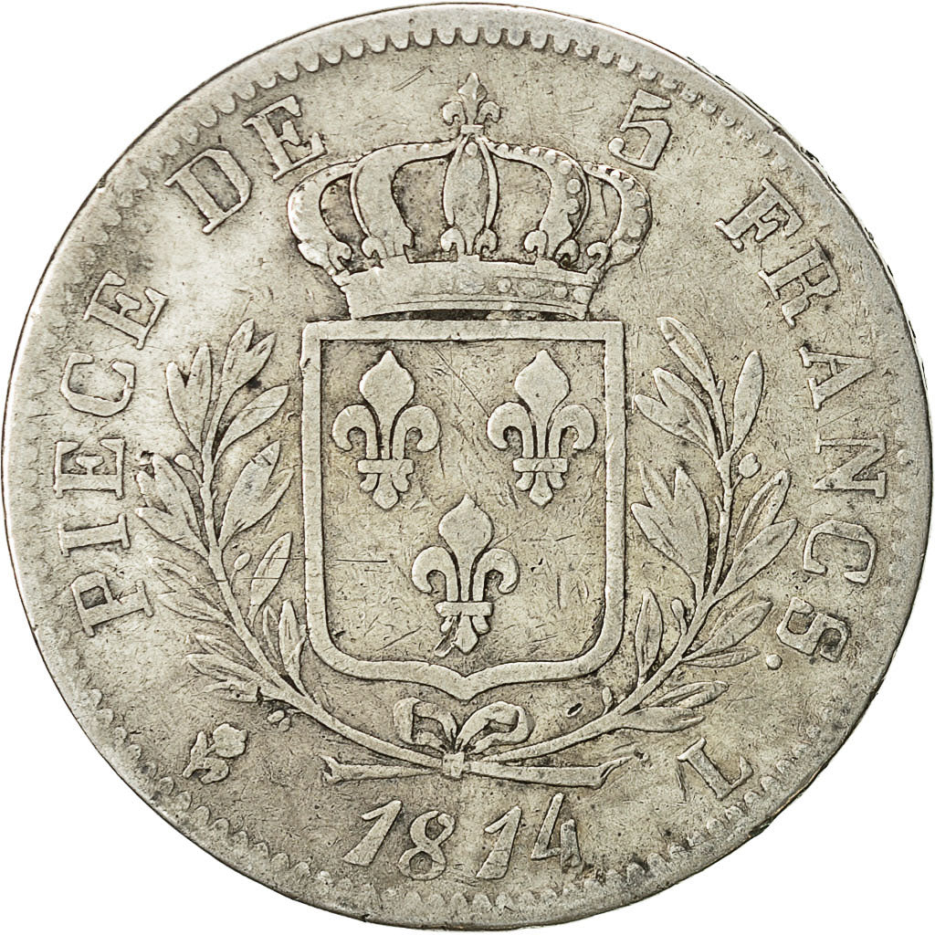 Coin, France, Louis XVIII, 5 Francs, 1814, Bayonne, KM 702.8, Gadoury 591