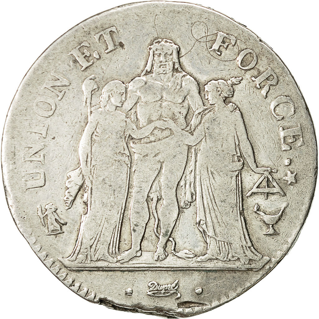 Coin, France, Union et Force, 5 Francs, 1798, Bordeaux, VF(30-35), Silver