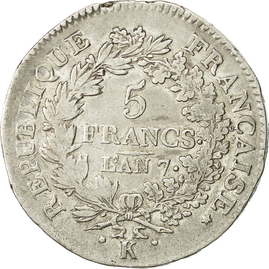 Coin, France, Union et Force, 5 Francs, 1798, Bordeaux, VF(30-35), Silver