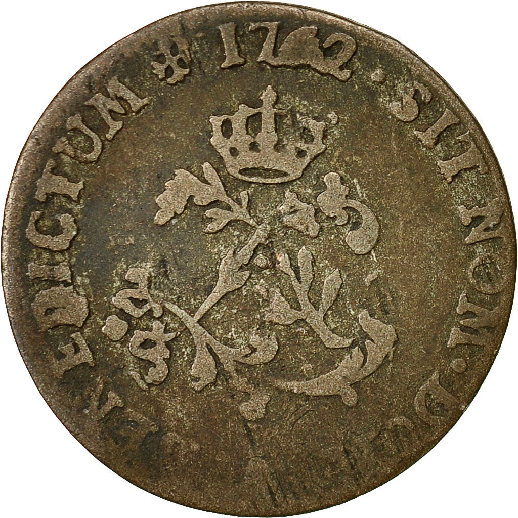 coin, France, Louis XV, Double sol en billon,1742,Paris, VF(20-25), KM 500.1