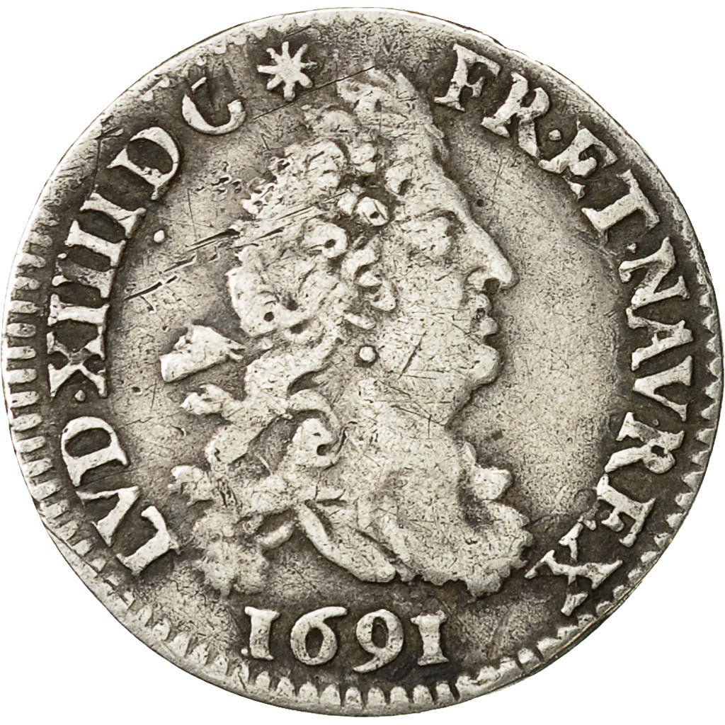 moneta, Francia, Louis XIV, 4 Sols aux 2 L, 1691, Paris, MB+, KM 281.1