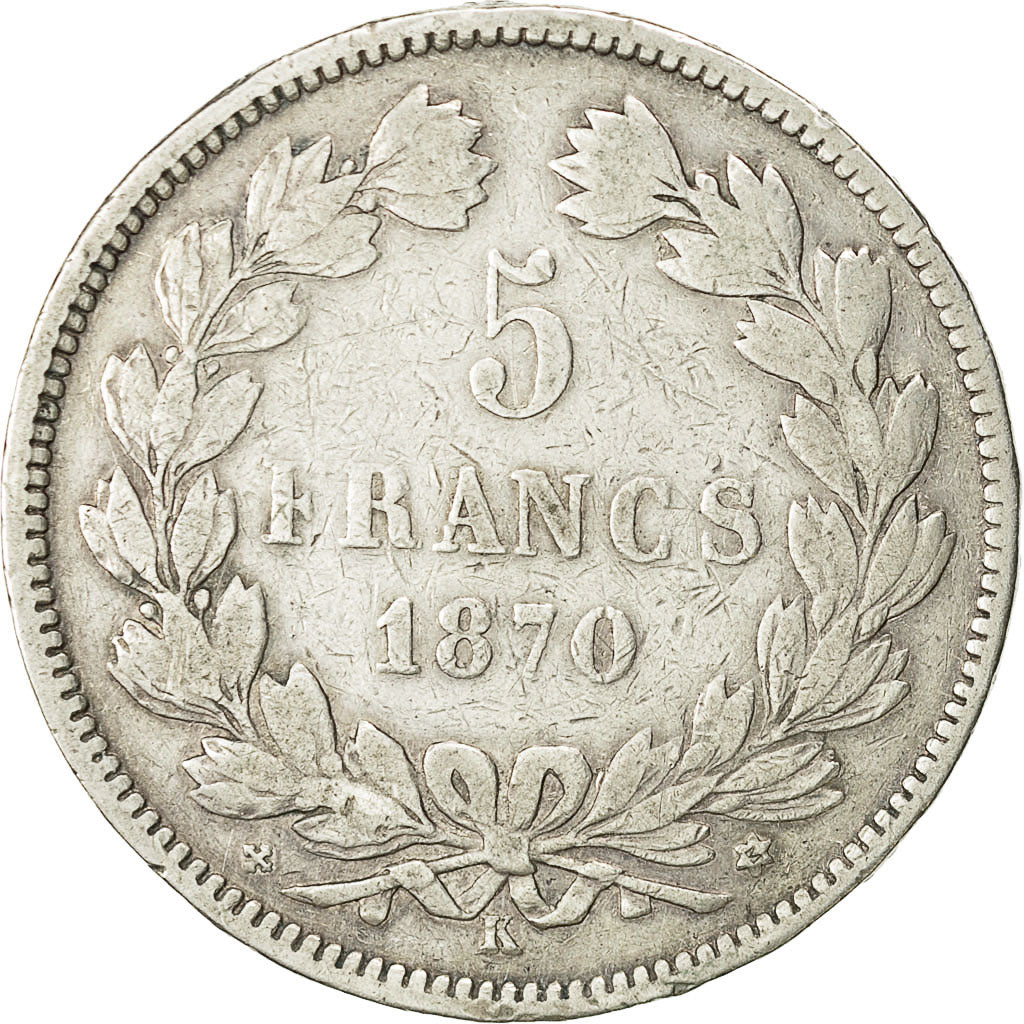 Coin, France, Cérès, 5 Francs, 1870, Bordeaux, VF(30-35), Silver, KM:818.3