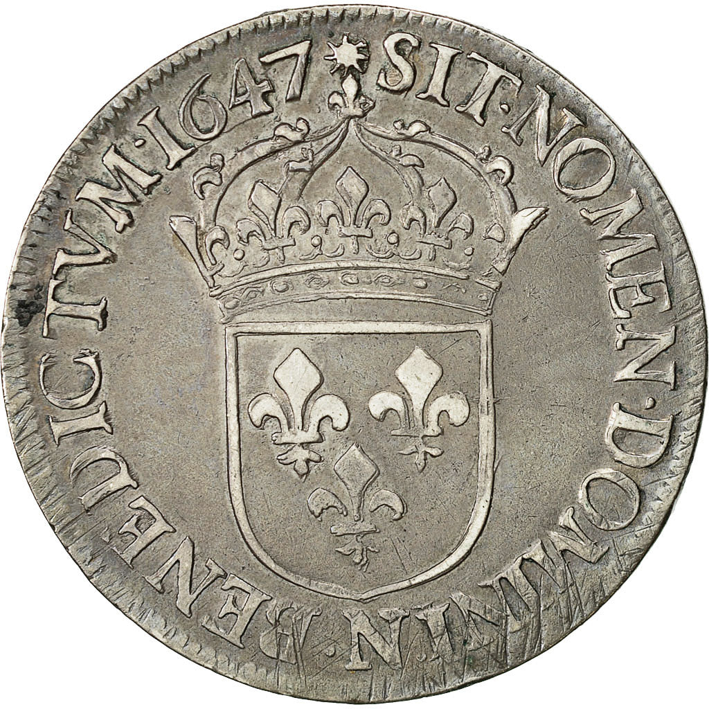 Munten, Frankrijk, Louis XIV, Écu à la mèche longue, Ecu, 1647, Montpellier