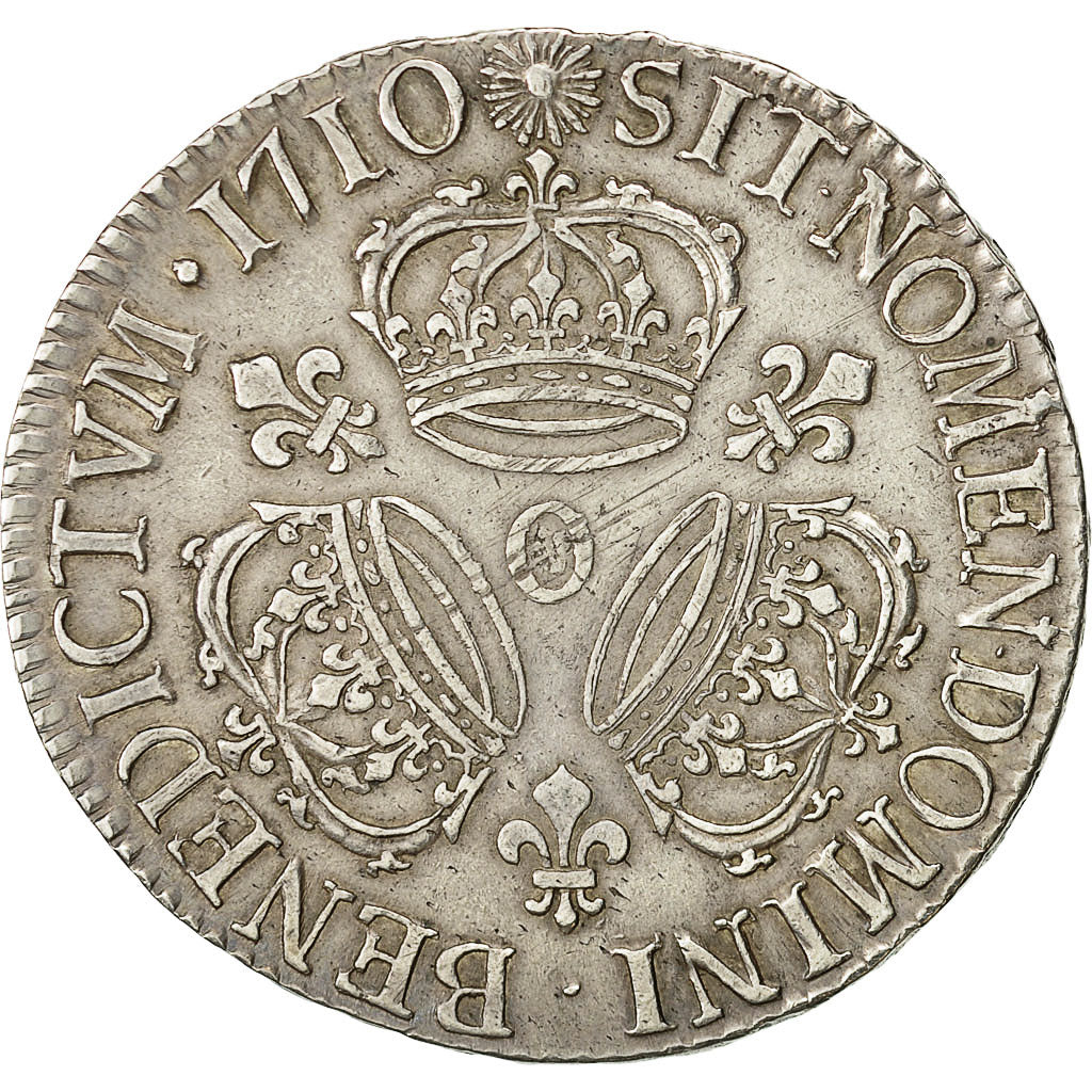 coin, France, Louis XIV, Écu aux 3 couronnes,1710, Riom, EF(40-45),KM 386.13