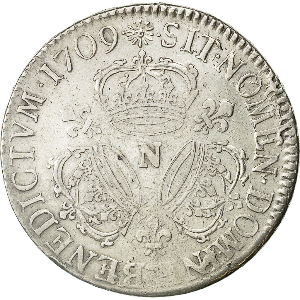 Moneta, Francia, Louis XIV, Écu aux 3 couronnes, Ecu, 1709, Montpellier, BB