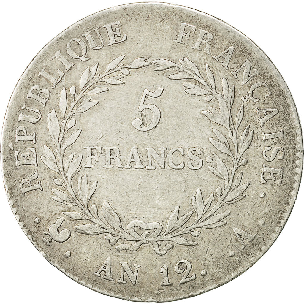 münze, Frankreich, Napoléon I, 5 Francs, An 12 (1804),Paris,S+,Silber,KM 659.1