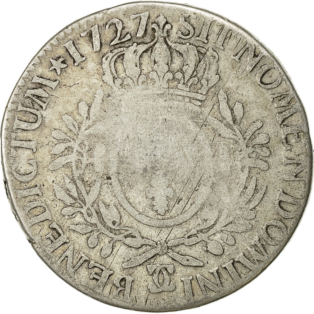 Coin, France, Louis XV, Écu aux branches d'olivier, Ecu, 1727, Besan, F(12-15)