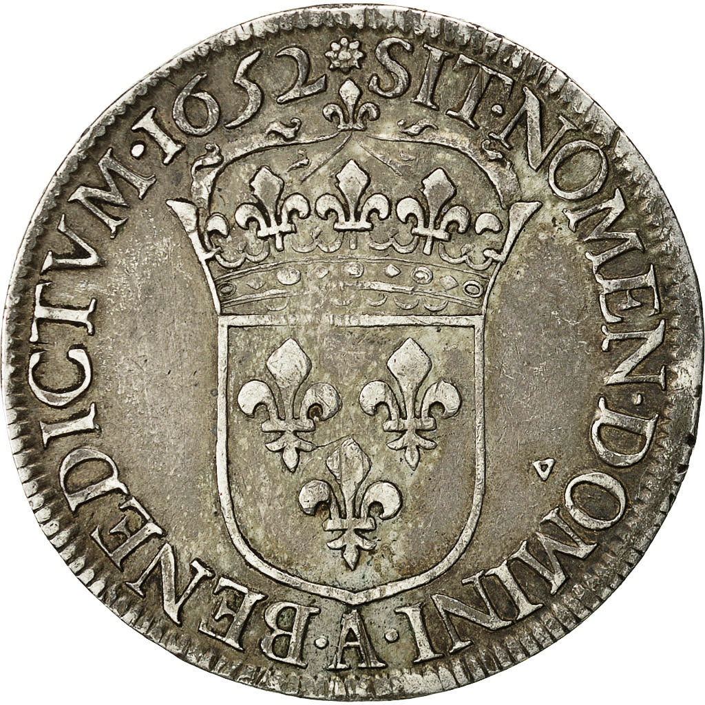 Monnaie,Louis XIV,Écu à la mèche longue,1652,Paris,TTB,KM 155.1,Gad 202