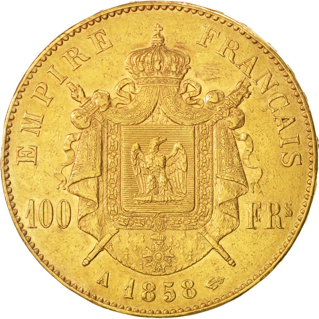 FRANCE, Napoléon III, 100 Francs, 1858, Paris, KM #786.1, EF(40-45), Gold, G...