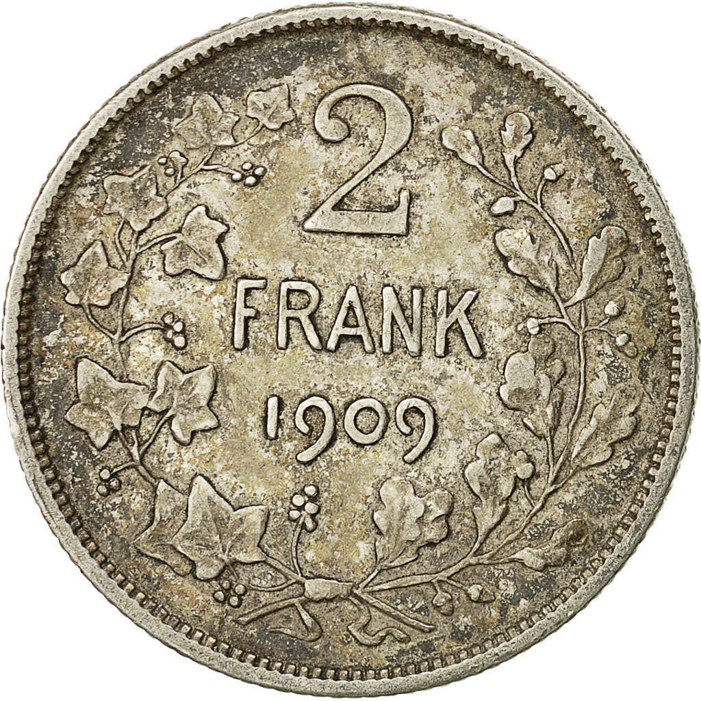 Moneta, Belgia, 2 Francs, 2 Frank, 1909, VF(30-35), Srebro, KM:59