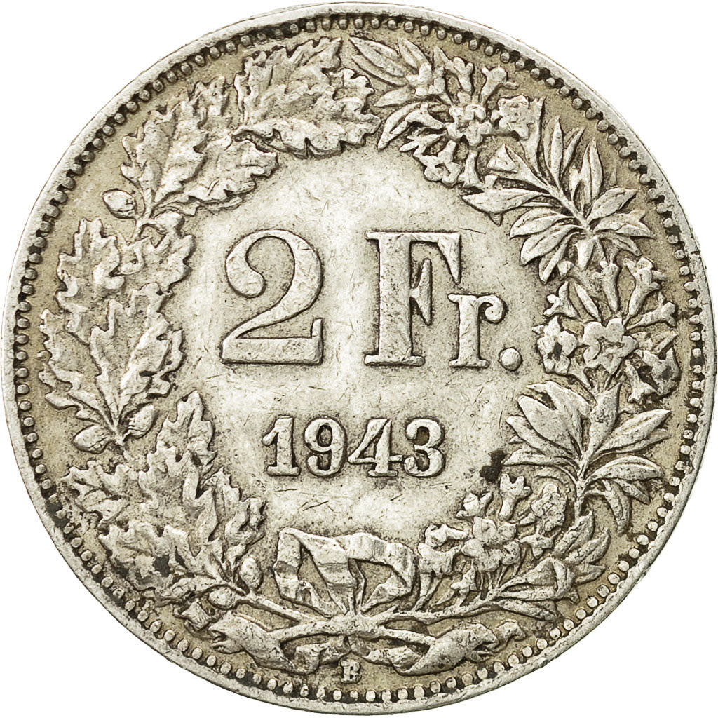 Moneta, Svizzera, 2 Francs, 1943, Bern, BB, Argento, KM:21