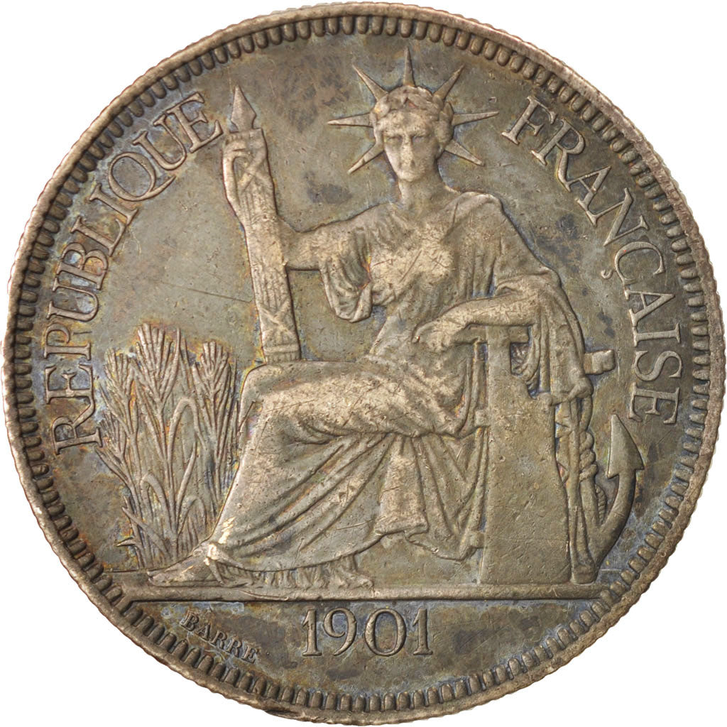 FRENCH INDO-CHINA, Piastre, 1901, Paris, KM #5a.1, EF(40-45), Silver, Lecompte..