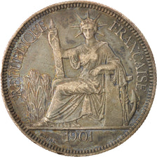 FRENCH INDO-CHINA, Piastre, 1901, Paris, KM #5a.1, EF(40-45), Silver, Lecompte..