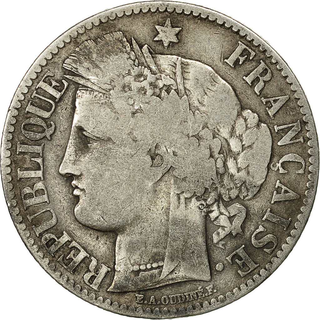 Moneta, Francia, Cérès, 2 Francs, 1872, Bordeaux, MB+, Argento, KM:817.2