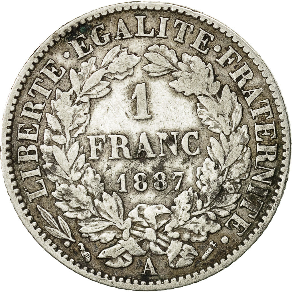 Coin, France, Cérès, Franc, 1887, Paris, VF(30-35), Silver, KM:822.1