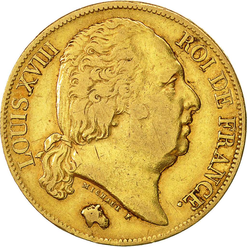 Moneta, Francia, Louis XVIII, Louis XVIII, 20 Francs, 1824, Paris, BB, Oro