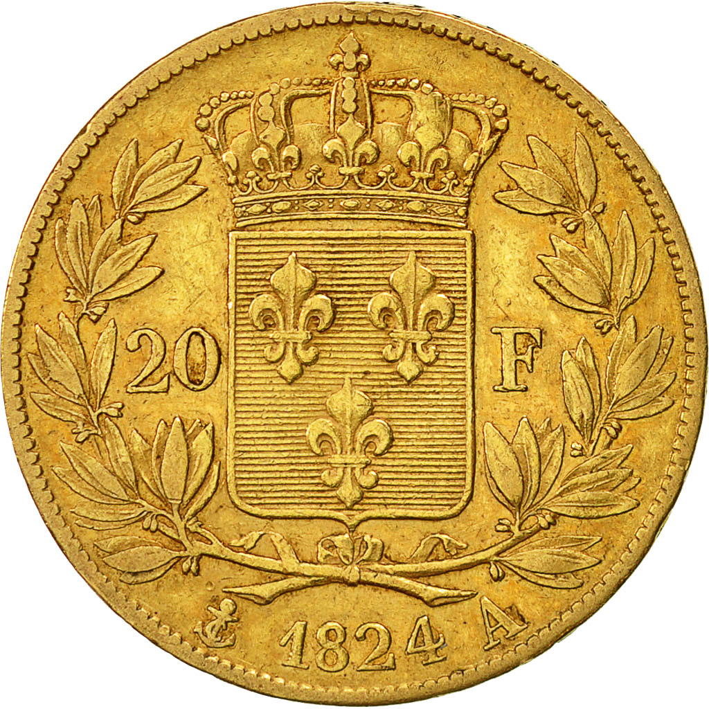 Moneta, Francia, Louis XVIII, Louis XVIII, 20 Francs, 1824, Paris, BB, Oro