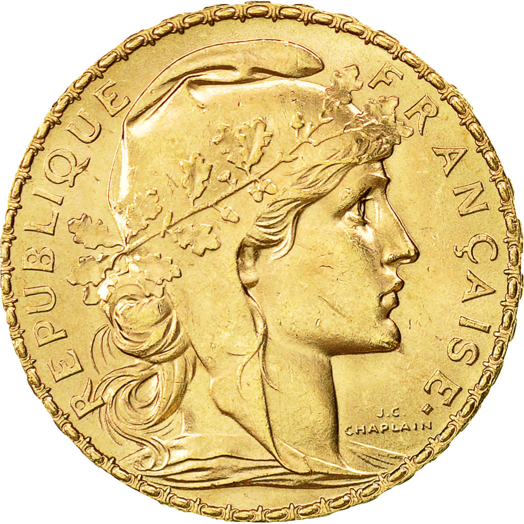 Moneta, Francja, Marianne, 20 Francs, 1913, MS(60-62), Złoto, KM:857